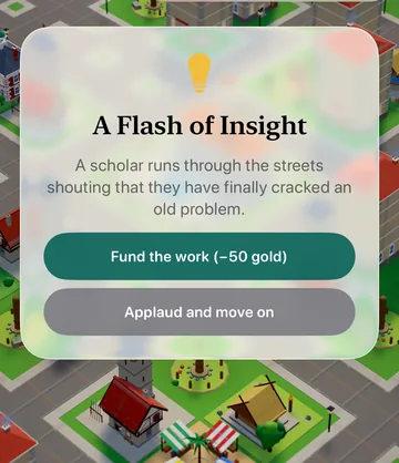 The A Flash of Insight event card in the game, with its choices