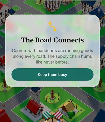 The Road Connects event card in the game, with its choices