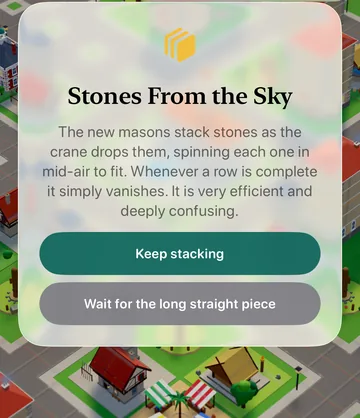 The Stones From the Sky event card in the game, with its choices