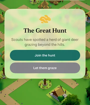 The Great Hunt event card in the game, with its choices