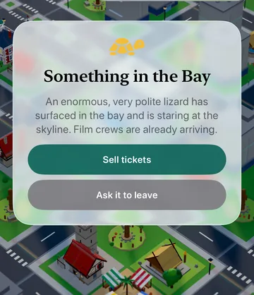 The Something in the Bay event card in the game, with its choices