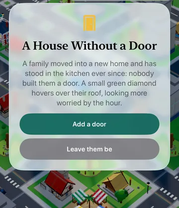 The A House Without a Door event card in the game, with its choices