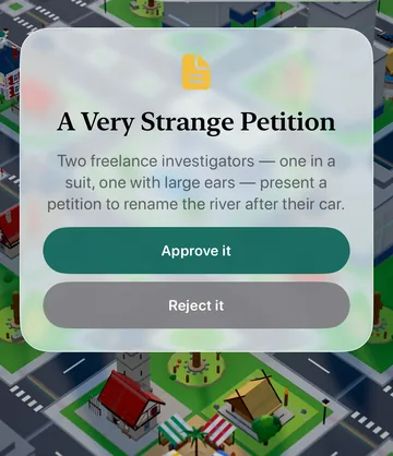 The A Very Strange Petition event card in the game, with its choices