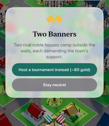 The Two Banners event card in the game, with its choices