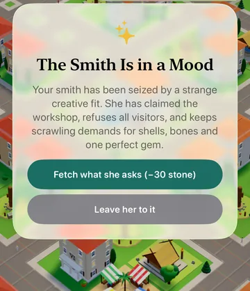 The Smith Is in a Mood event card in the game, with its choices