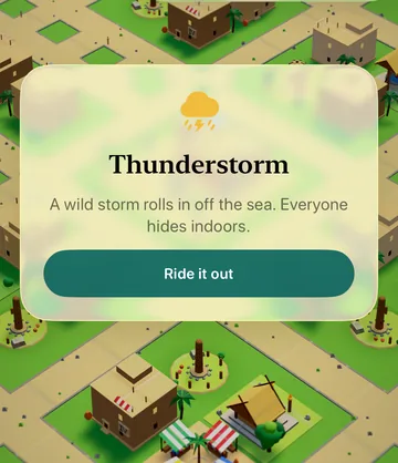 The Thunderstorm event card in the game, with its choices