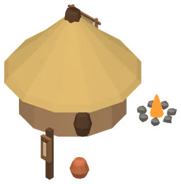 A level 1 home of the Stone Age, wearing its level placard